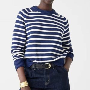 J. CREW | NWT Women’s Relaxed Stripe Pullover Sweater Chunky Knit Navy White XS